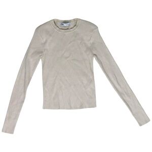 Zara Beige Ribbed Crew Neck Sweater